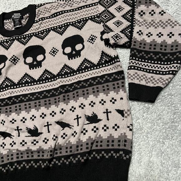 Social Collision Sweater Womens Medium Black & Gray Crow Goth Punk - Picture 2 of 7